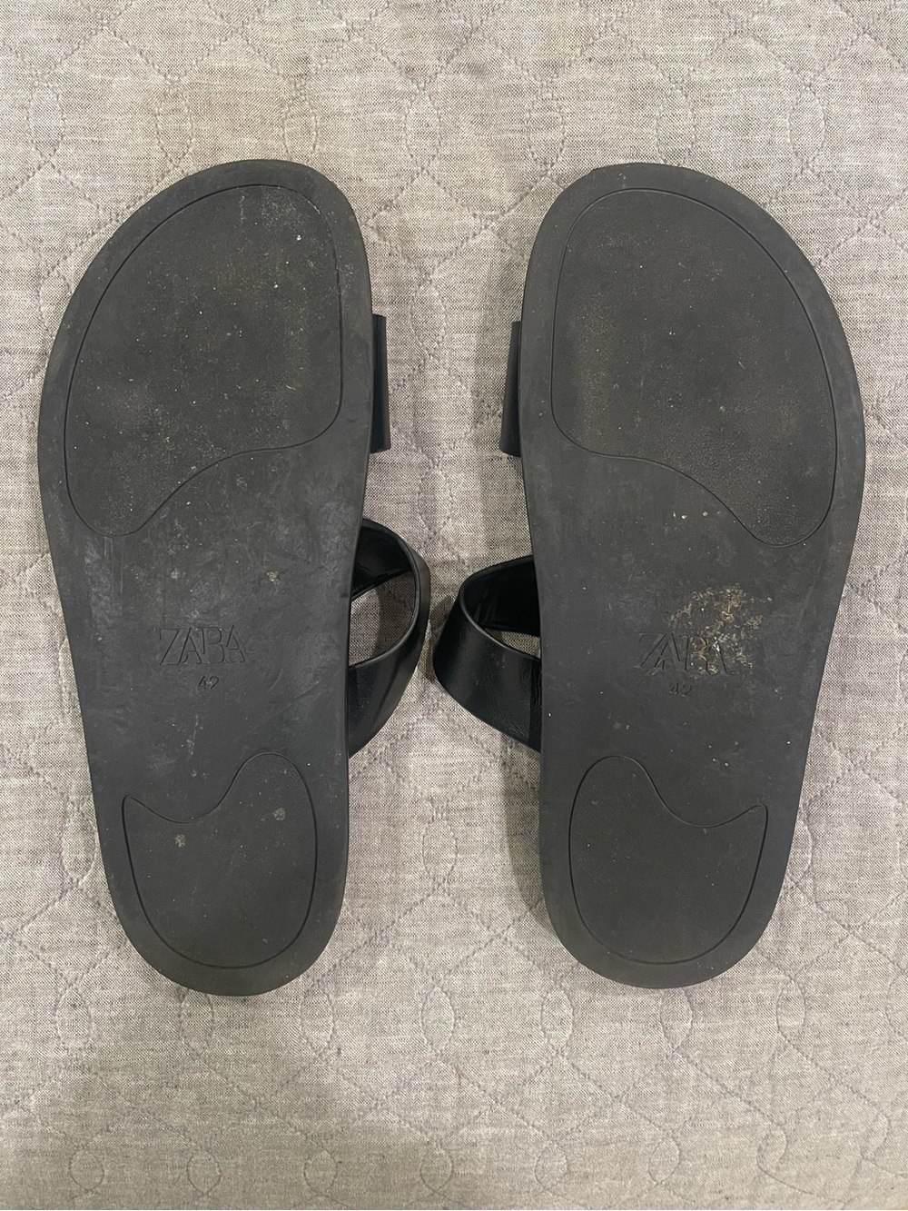Zara Black Leather Slide Sandals with Gold Buckles - Picture 2 of 6